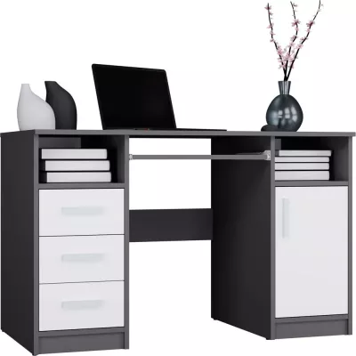 PC stůl se šuplíky a skříňkou BELLUNO - antracit / bílý