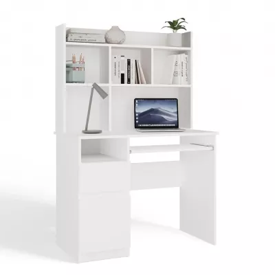 PC stůl s nástavcem OZARK - matný bílý, levé provedení
