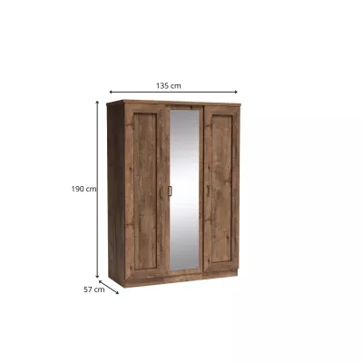 Šatní skříň se zrcadlem GIADA - šířka 135 cm, dub lefkas