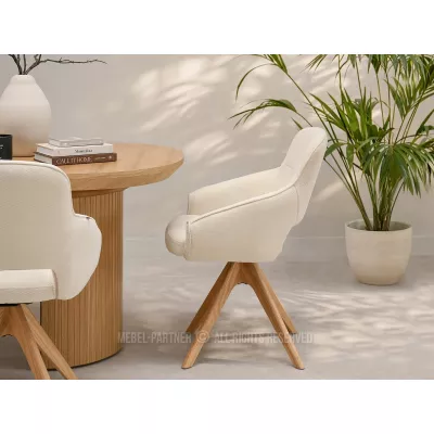 Čalouněná otočná židle CALINA - krémová / dub