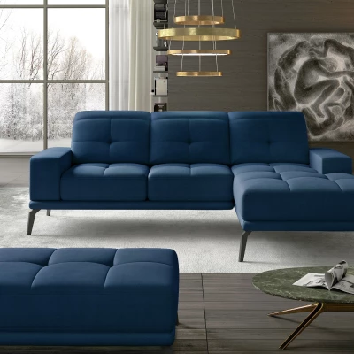 Rohová sedací souprava s taburetem ZINARA - modrá, pravý roh