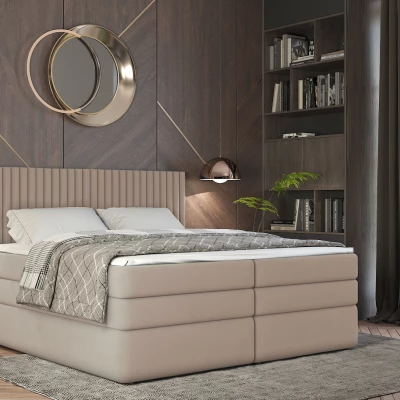 Boxspringová postel 160x200 LUMIRA 1 - béžová + topper ZDARMA