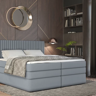 Boxspringová postel 160x200 LUMIRA 1 - světle šedá + topper ZDARMA