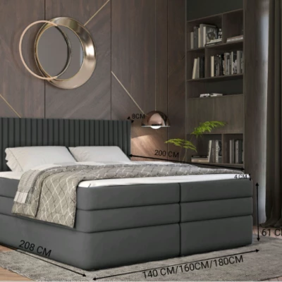 Boxspringová postel 160x200 LUMIRA 1 - světle šedá + topper ZDARMA