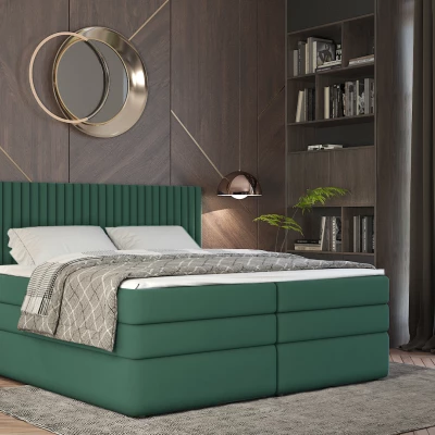 Boxspringová postel 160x200 LUMIRA 1 - zelená + topper ZDARMA