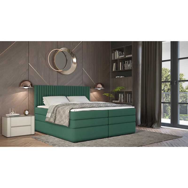 Boxspringová postel 160x200 LUMIRA 1 - zelená + topper ZDARMA