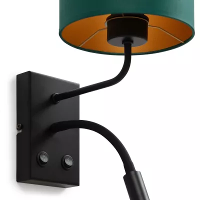 Nástěnná lampa se čtecím ramenem VESPILLO - zelená / zlatá / černá