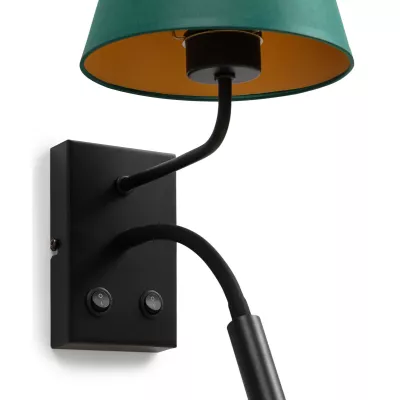 Nástěnná lampička se čtecím ramenem VESPILLO - zelená / zlatá / černá