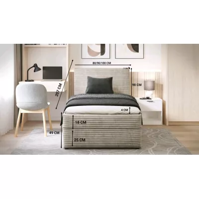 Kontinentální jednolůžková postel 90x200 ORVEXA 2 - šedá