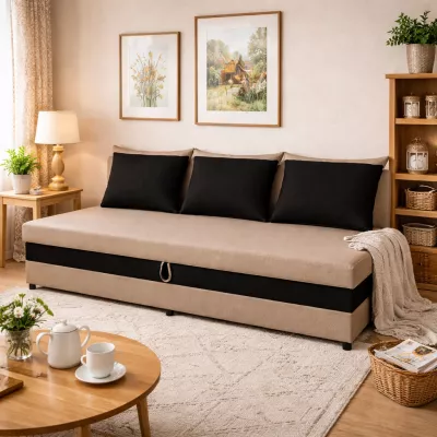 Válenda s úložným prostorem 80x200 VIONEST - béžová / černá