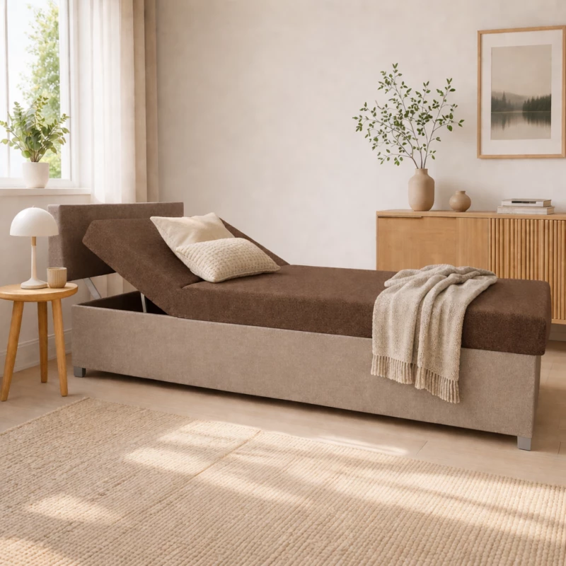Polohovací válenda s úložným prostorem 110x200 ORNOVA - hnědá / béžová