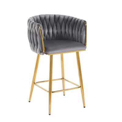 Designová barová židle ZULIMARA - šedá / zlatá