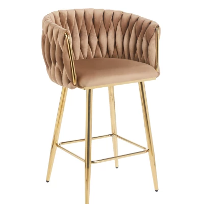 Designová barová židle ZULIMARA - cappuccino / zlatá