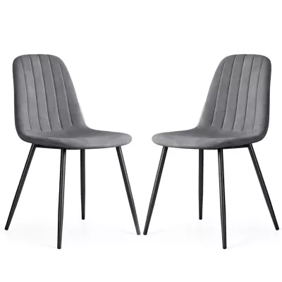 Set 2x prošívaná jídelní židle LIROLIA - tmavý grafit / černá