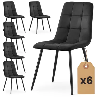 Set 6x prošívaná jídelní židle NIROLIA - černá / černá