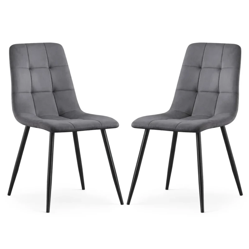 Set 2x prošívaná jídelní židle NIROLIA - tmavý grafit / černá