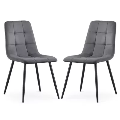 Set 2x prošívaná jídelní židle NIROLIA - tmavý grafit / černá