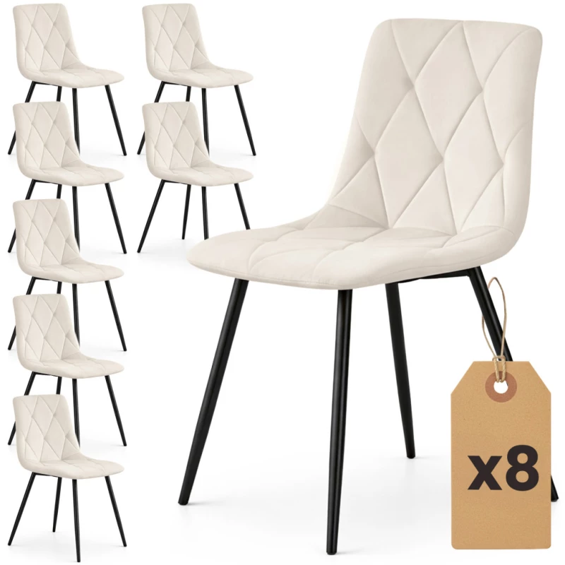 Set 8x prošívaná jídelní židle MILORIA - béžová / černá