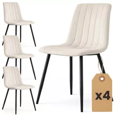 Set 4x prošívaná jídelní židle LINORIA - béžová / černá