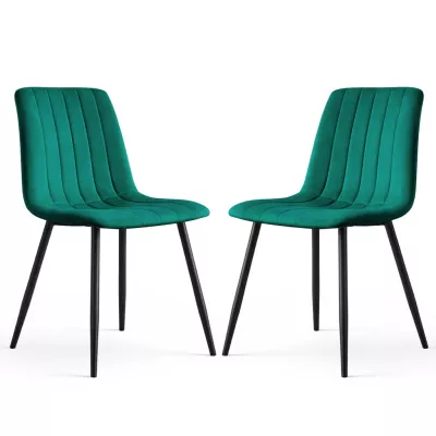 Set 2x prošívaná jídelní židle LINORIA - láhvově zelená / černá