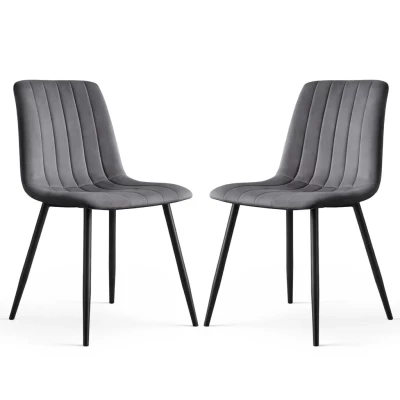 Set 2x prošívaná jídelní židle LINORIA - tmavý grafit / černá
