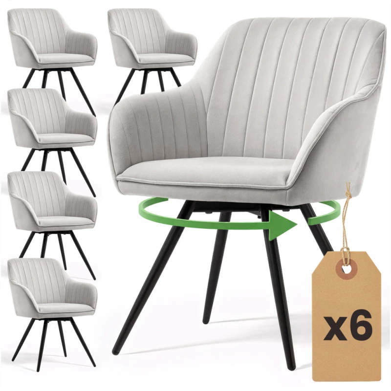 Set 6x otočná čalouněná židle TERSIA - šedá / černá