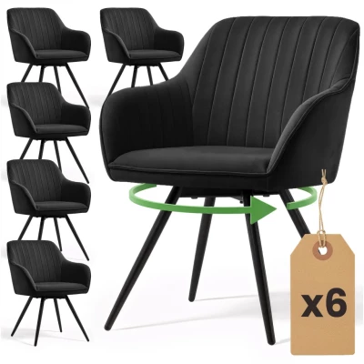 Set 6x otočná čalouněná židle TERSIA - černá / černá
