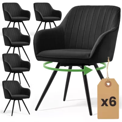 Set 6x otočná čalouněná židle TERSIA - černá / černá