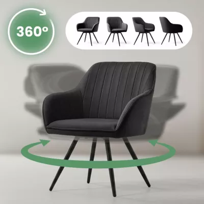 Set 6x otočná čalouněná židle TERSIA - černá / černá