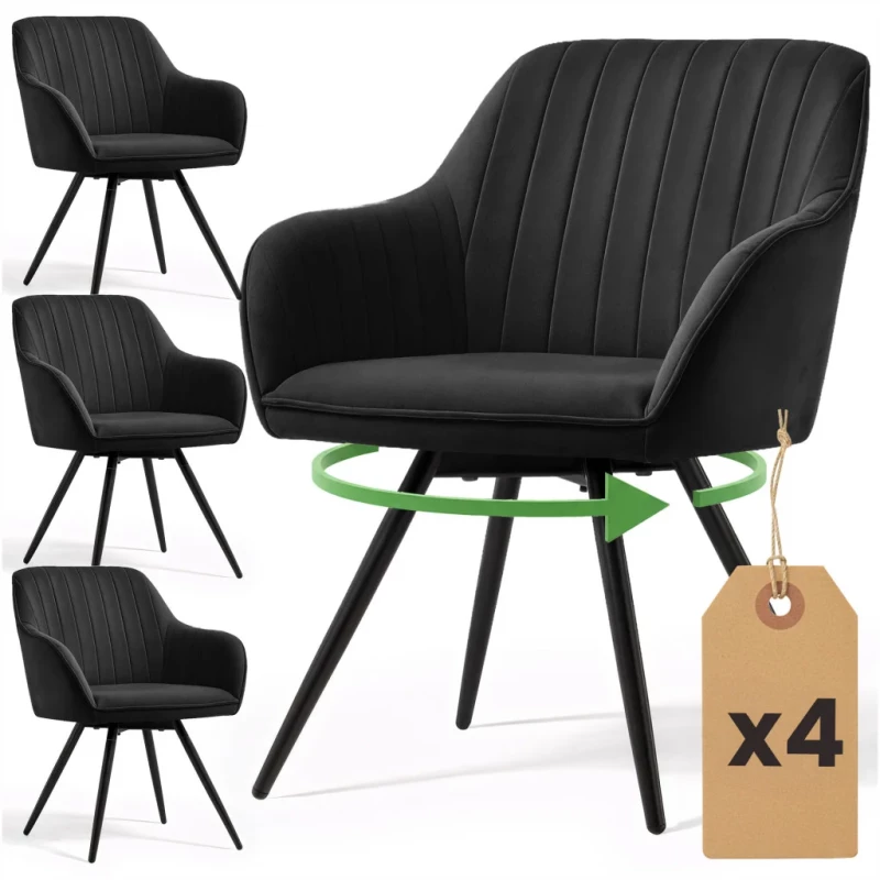 Set 4x otočná čalouněná židle TERSIA - černá / černá