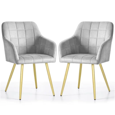 Set 2x jídelní prošívaná židle LARENZA - šedá / zlatá