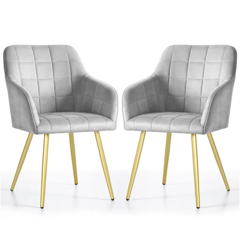 Set 2x jídelní prošívaná židle LARENZA - šedá / zlatá