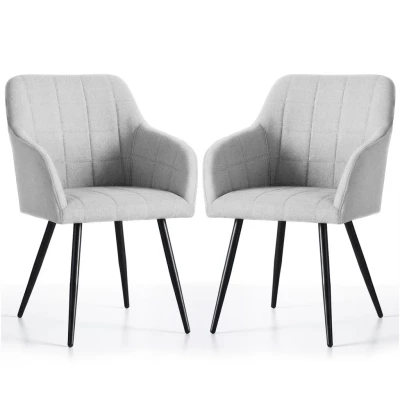 Set 2x jídelní prošívaná židle LARENZA - světle šedá / černá