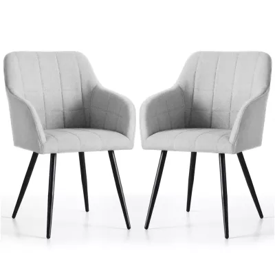 Set 2x jídelní prošívaná židle LARENZA - světle šedá / černá