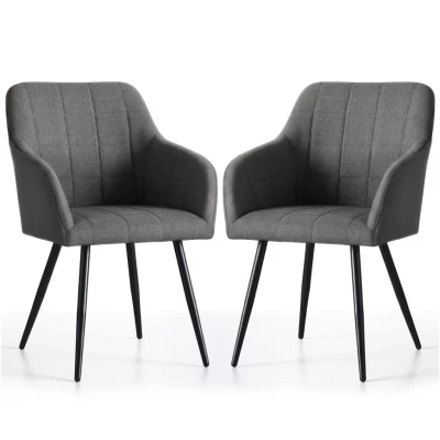 Set 2x jídelní prošívaná židle LARENZA - tmavý grafit / černá