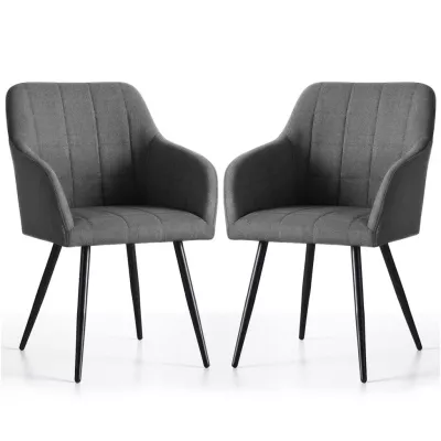 Set 2x jídelní prošívaná židle LARENZA - tmavý grafit / černá