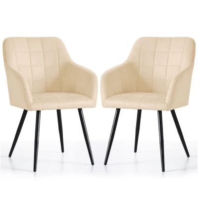 Set 2x jídelní prošívaná židle LARENZA - světle béžová / černá