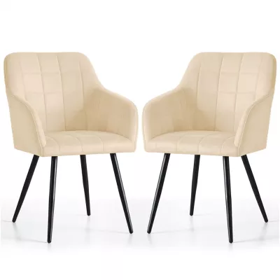 Set 2x jídelní prošívaná židle LARENZA - světle béžová / černá