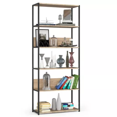 Kovový policový regál 80 cm DERIVAL - černý / dub sonoma