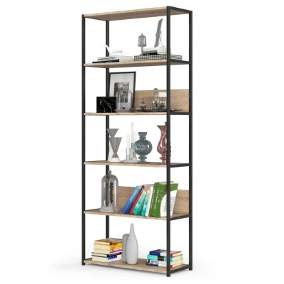 Kovový policový regál 80 cm DERIVAL - černý / dub sonoma