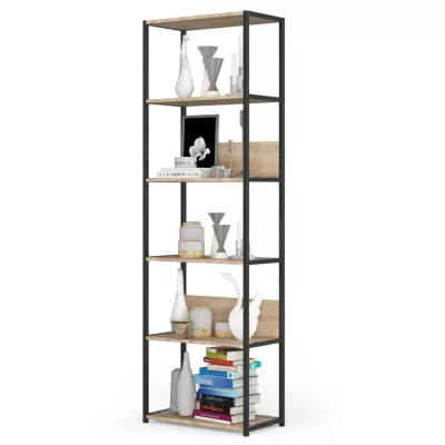 Kovový policový regál 60 cm DERIVAL - černý / dub sonoma