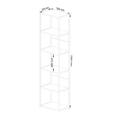 Kovový policový regál 50 cm DERIVAL - černý / dub sonoma