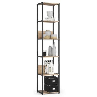 Kovový policový regál 40 cm DERIVAL - černý / dub sonoma