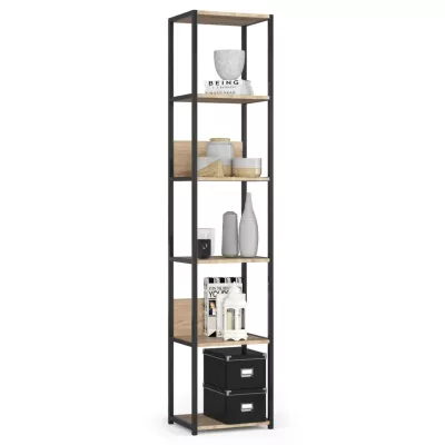 Kovový policový regál 40 cm DERIVAL - černý / dub sonoma