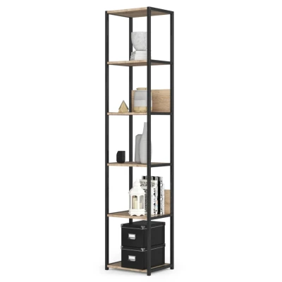 Kovový policový regál 40 cm DERIVAL - černý / dub sonoma