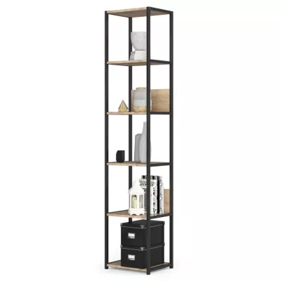 Kovový policový regál 40 cm DERIVAL - černý / dub sonoma
