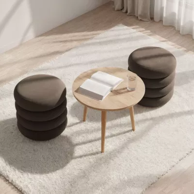 Elegantní kulatý taburet PESANIA s úložným prostorem - hnědý