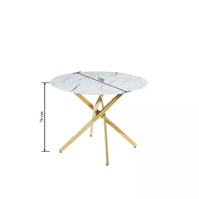 Designový kulatý jídelní stůl JOACHIM - bílý mramor / zlatý