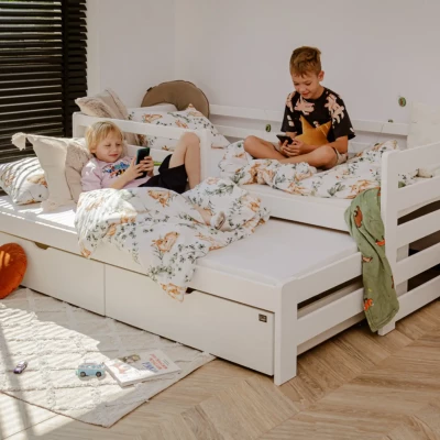 Dětská postel s přistýlkou a úložným prostorem HERMIONA - 90x200, bílá