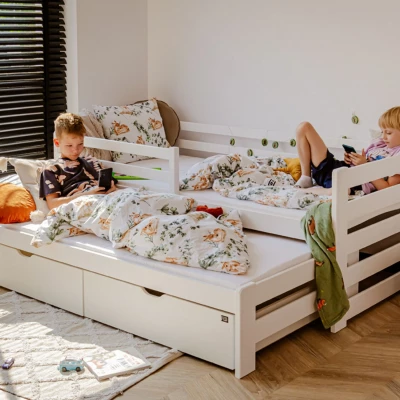 Dětská postel s přistýlkou a úložným prostorem HERMIONA - 90x200, bílá